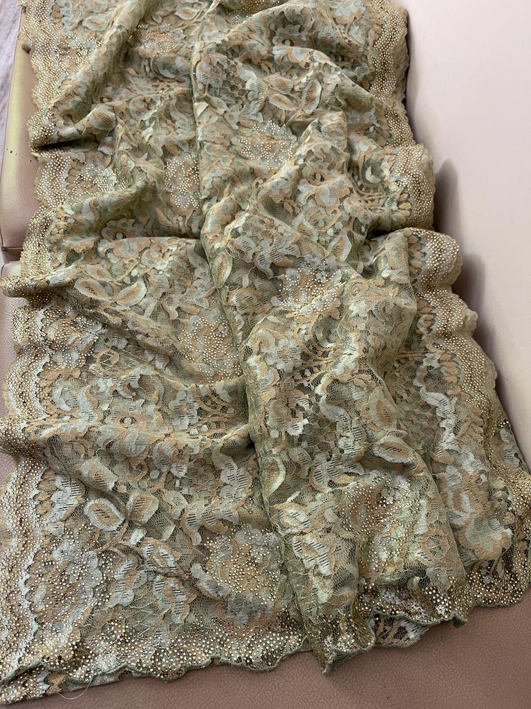 Kinzal Chaintley lace saree swarosvki inspired sari - Saffronfashionindia