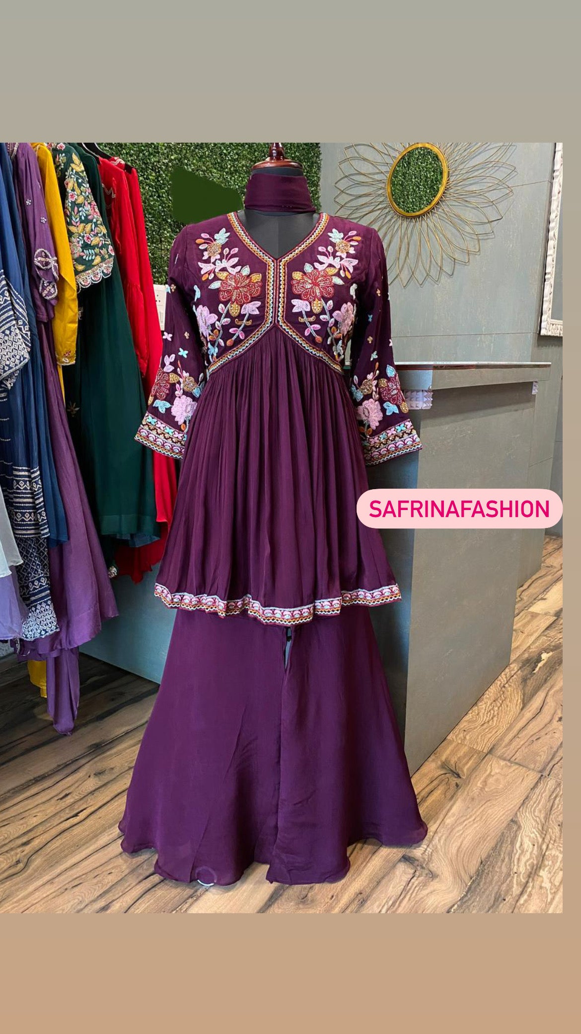 Rushi peplum indoweatern dress partywear gown - Saffronfashionindia
