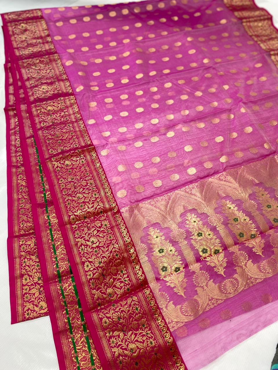 Vanita pink Chanderi silk sari - Saffronfashionindia