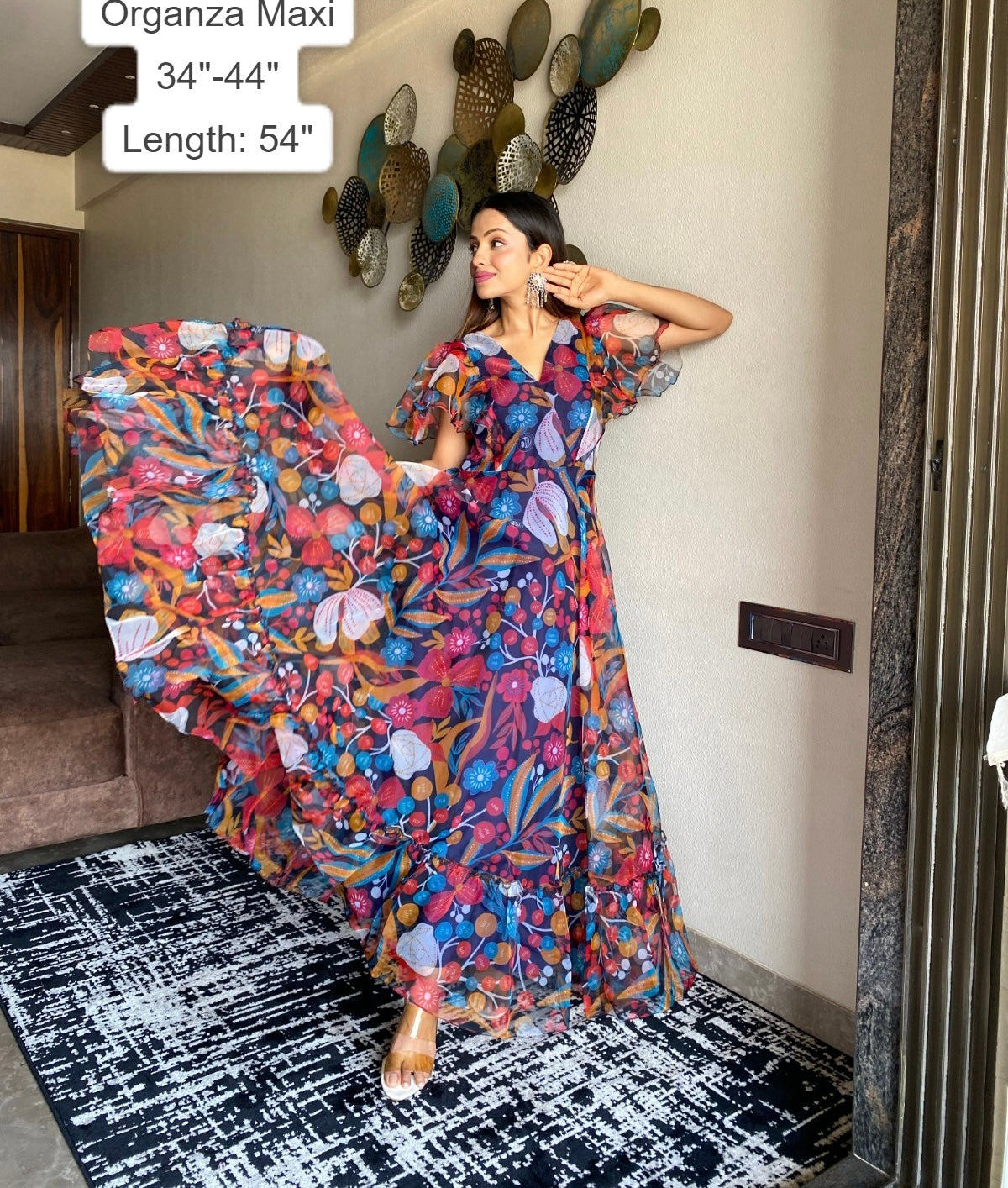 Lodha floral organza dress - Saffronfashionindia