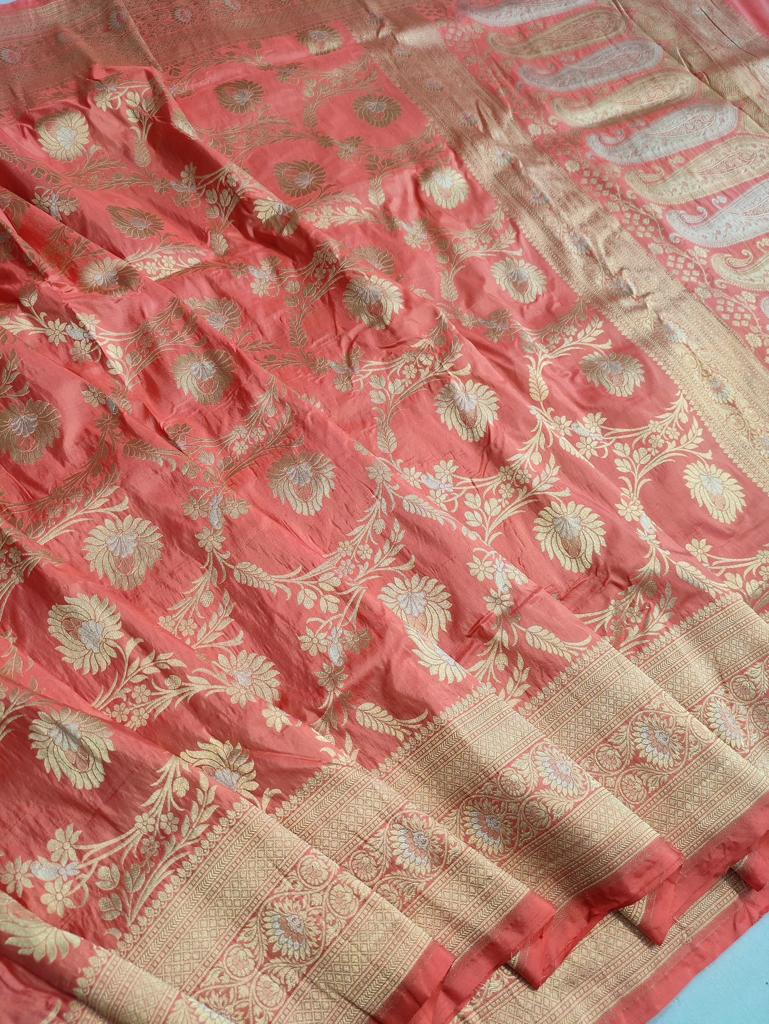 Floral Meenakari Banarsi saree - Saffronfashionindia