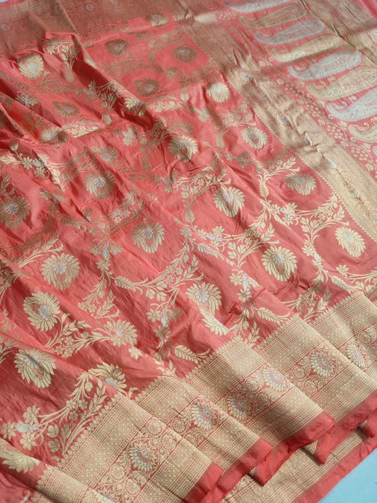 Floral Meenakari Banarsi saree - Saffronfashionindia