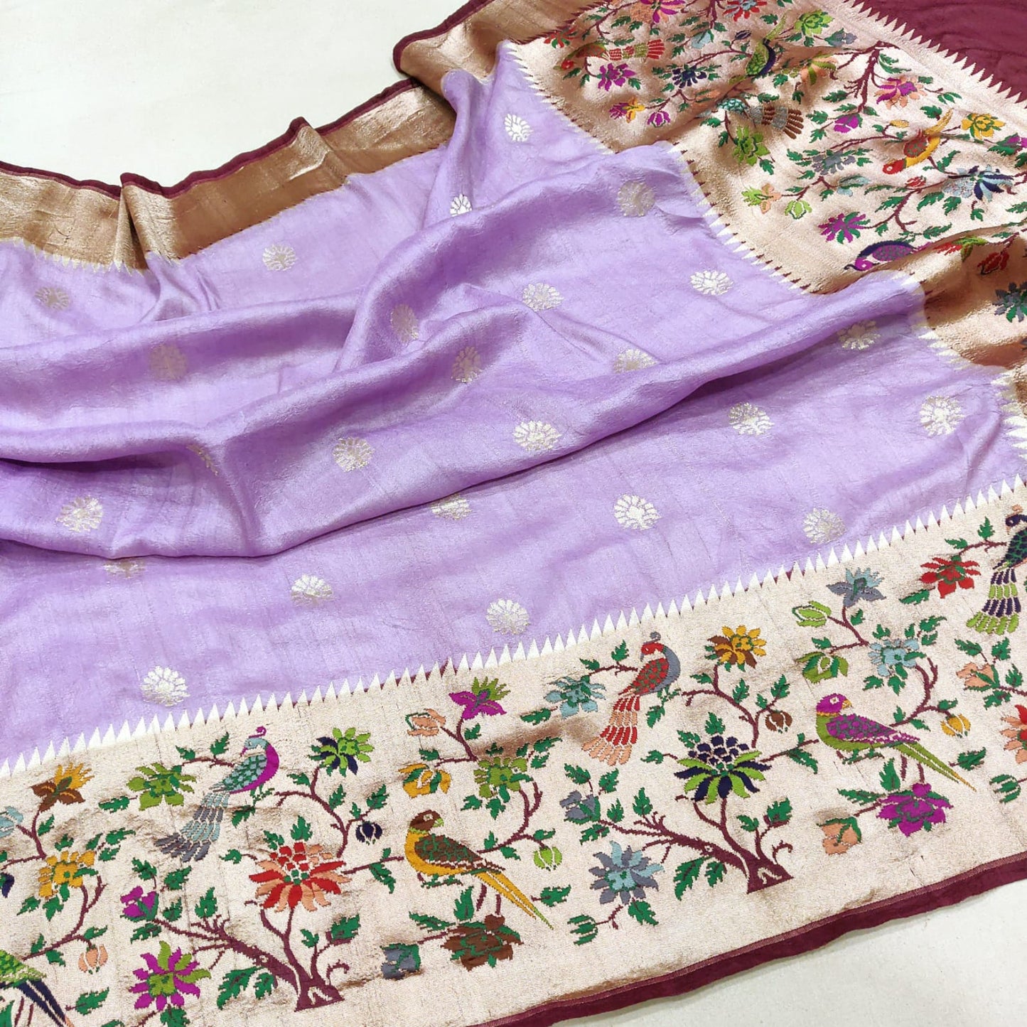 Mokshi tussar gorgette Meenakari sarees - Saffronfashionindia