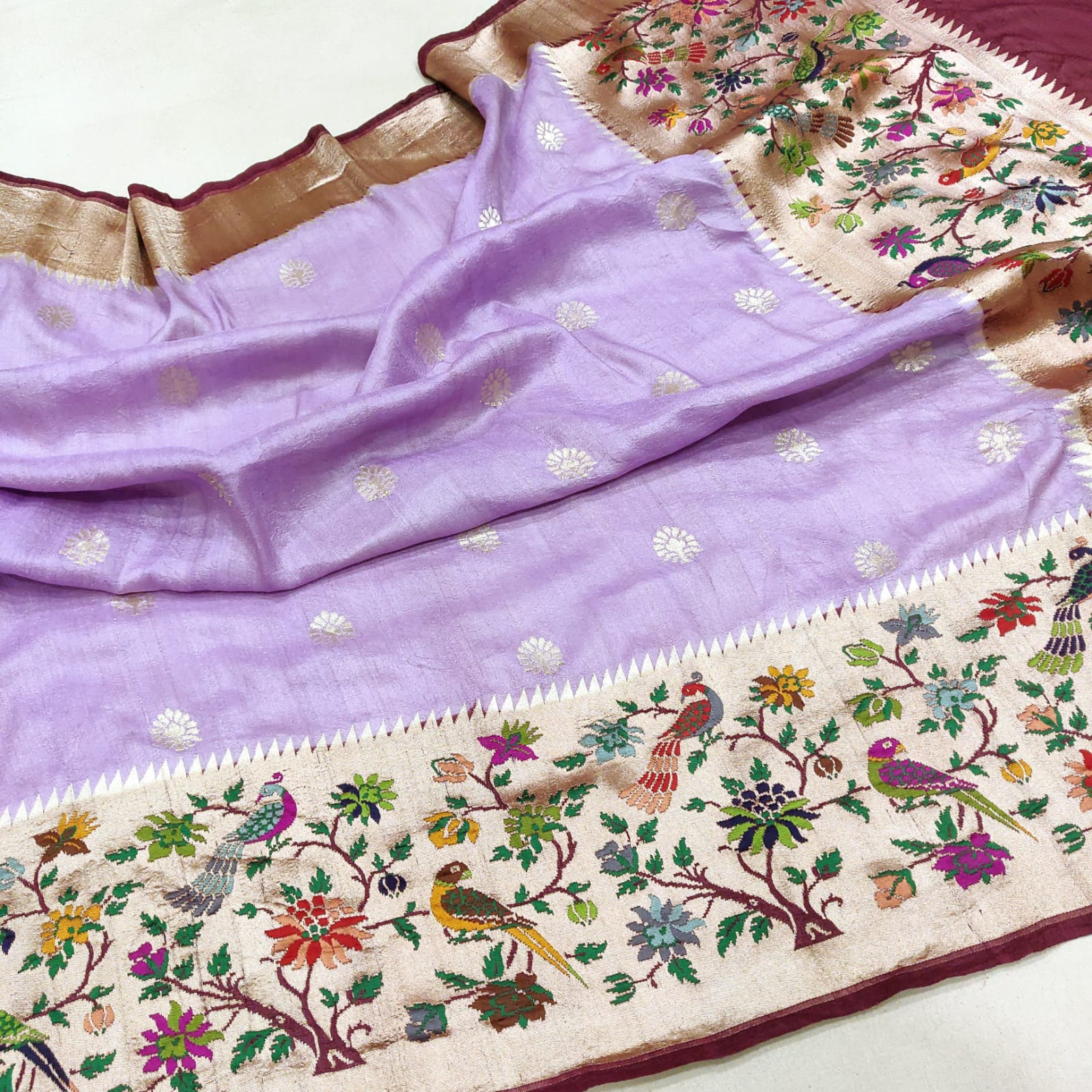 Mokshi tussar gorgette Meenakari sarees - Saffronfashionindia