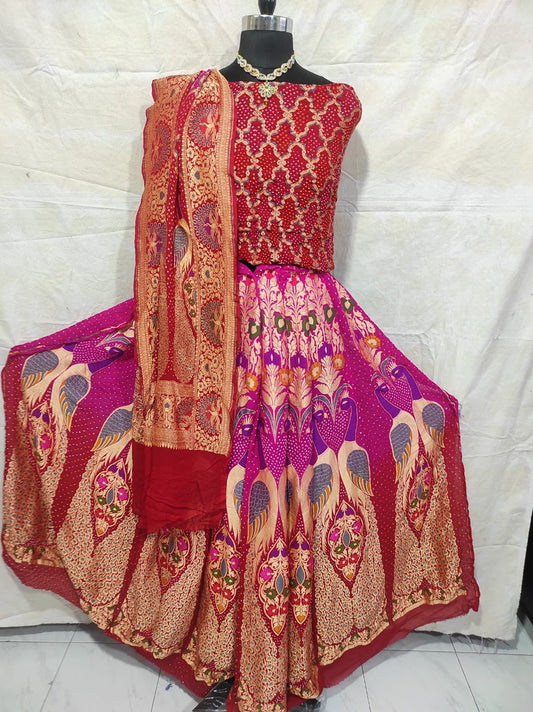 Peacock inspired bandhani Meenakari lehanga choli - Saffronfashionindia