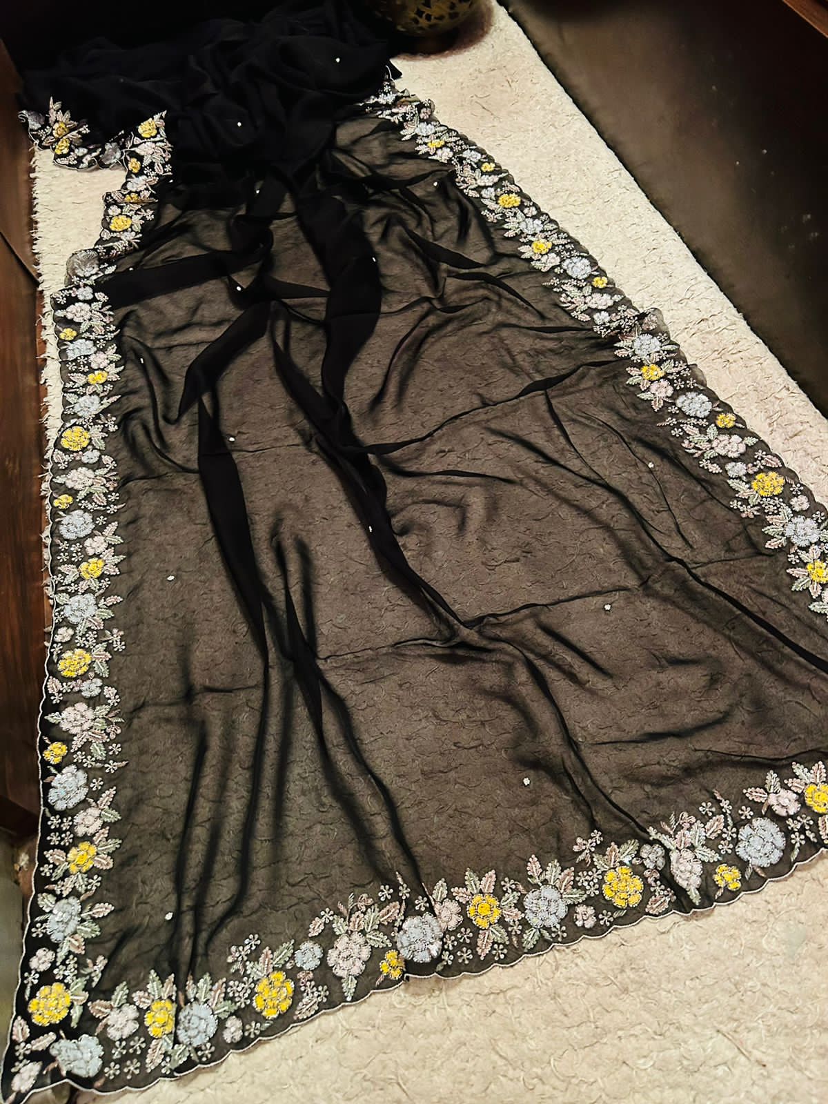 Havisha black designer organza saree - Saffronfashionindia