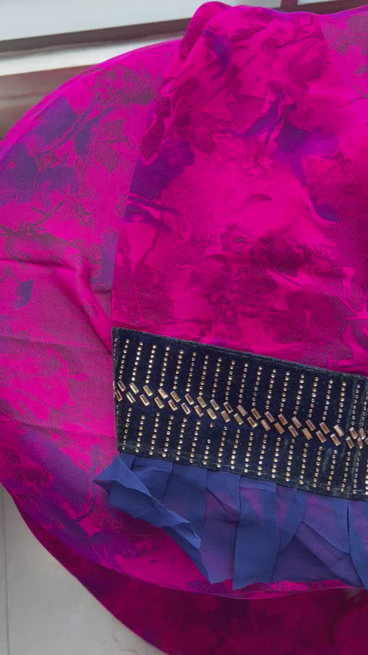 Pink ruffle chiffon saree Partywear sari blouse