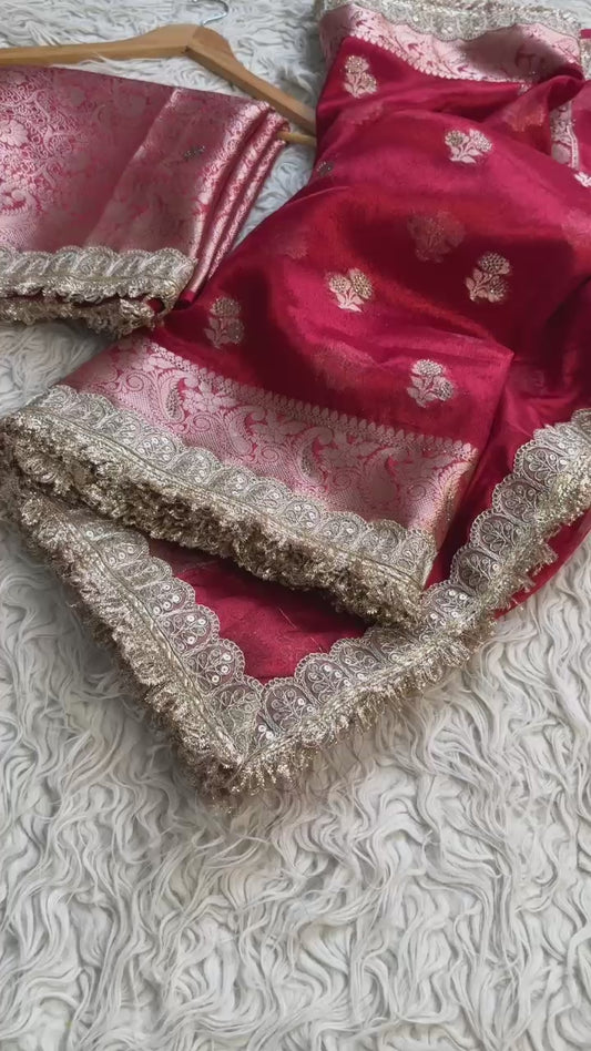 Red Banarsi saree tissue silk saree Indian sari blouse