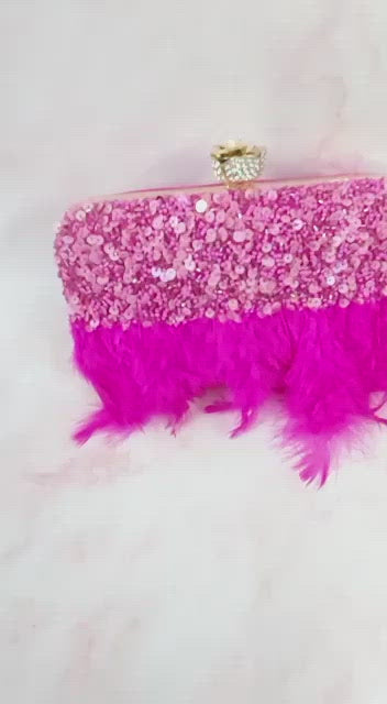 Pink feather clutch