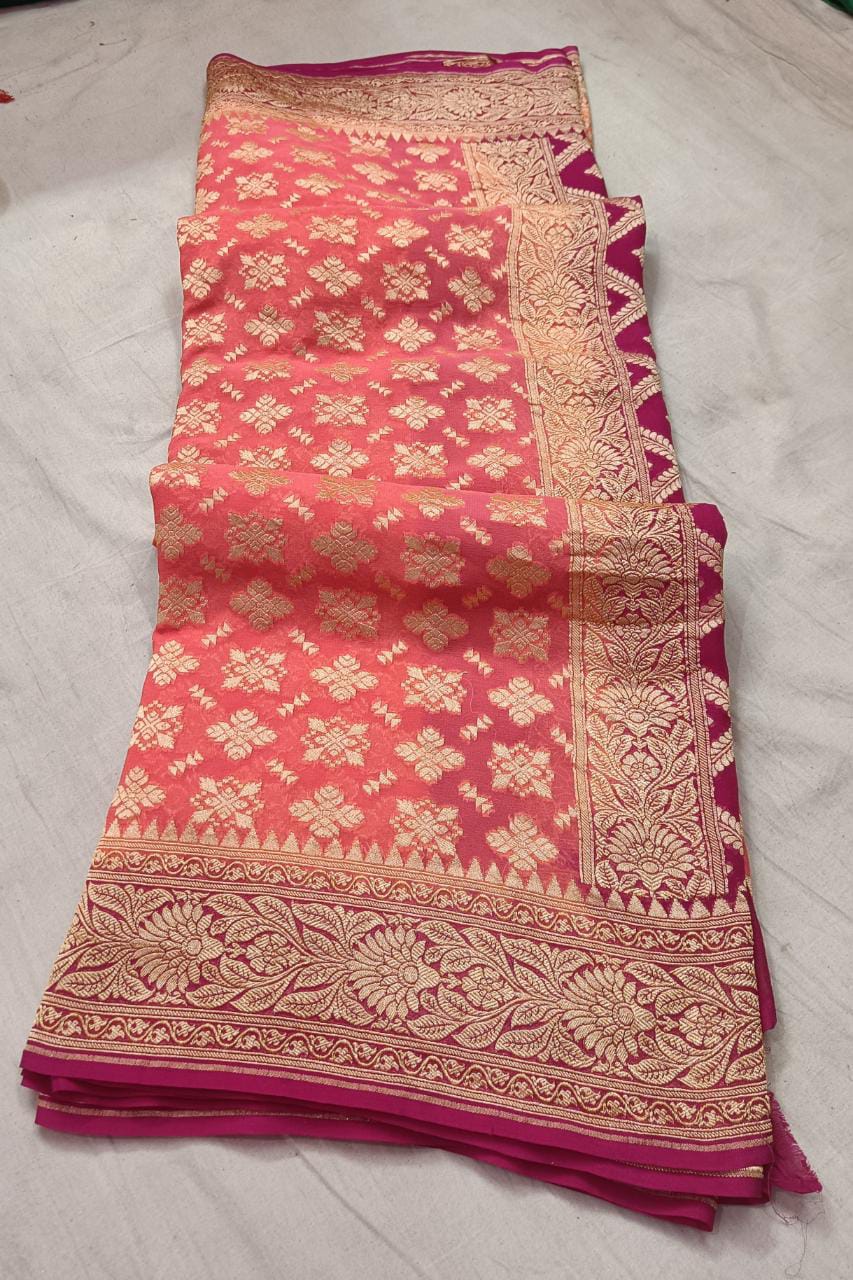 Banarsi Khaddi gorgette saree - Saffronfashionindia