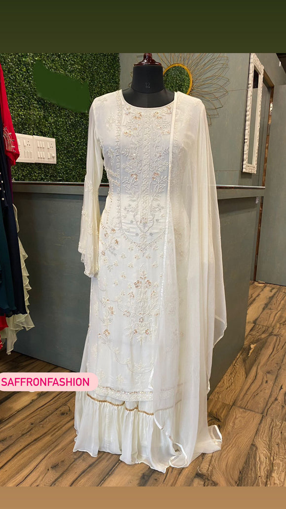 White embroidered chinon dress