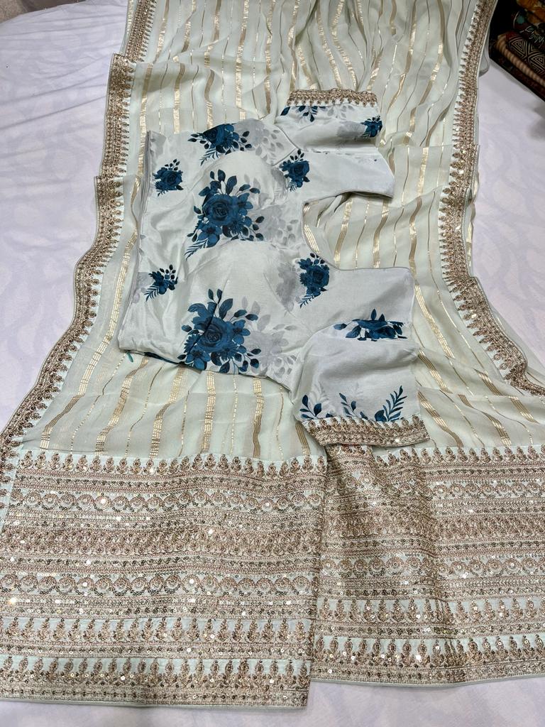 Summer chiffon striped trendy saree - Saffronfashionindia