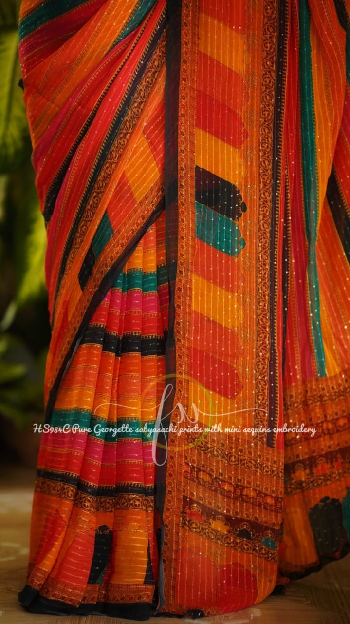 Gulmohar sequins saree - Saffronfashionindia