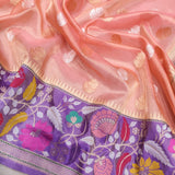 Peachy tissue handwoven Meenakari sari