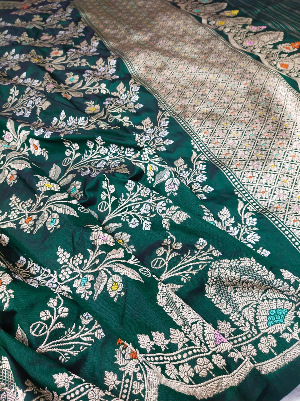 Emerald bridal Katan exclusive saree - Saffronfashionindia