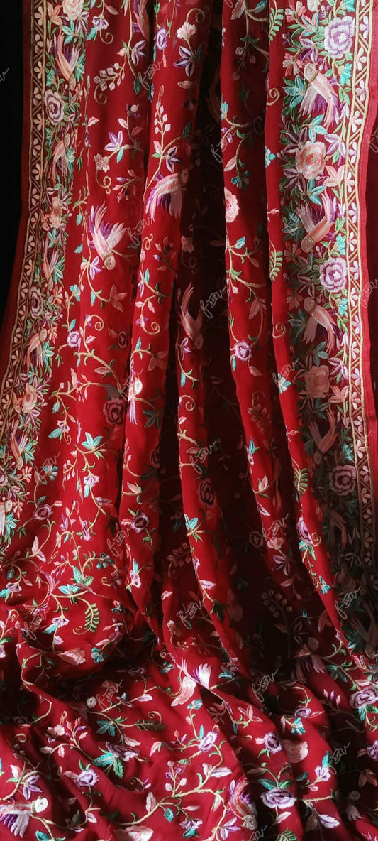 Leela red Parsi inspired saree - Saffronfashionindia