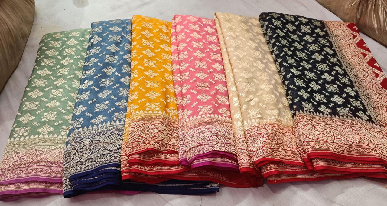 Banarsi Khaddi gorgette saree - Saffronfashionindia