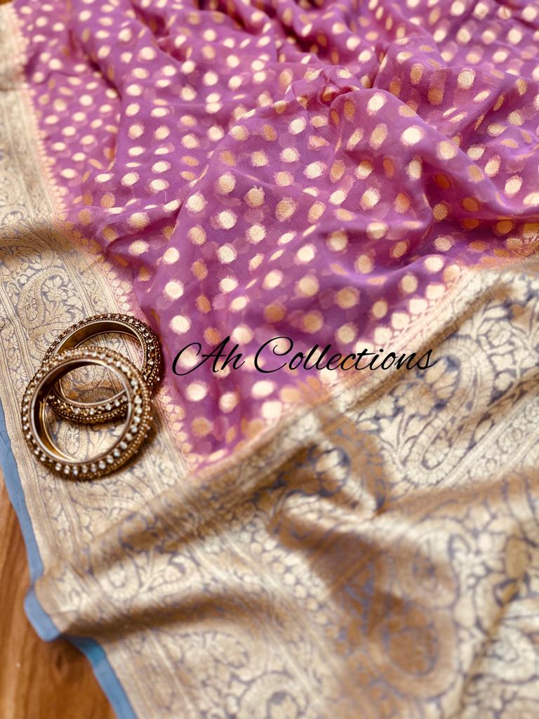 Pink Banarsi handwoven saree - Saffronfashionindia