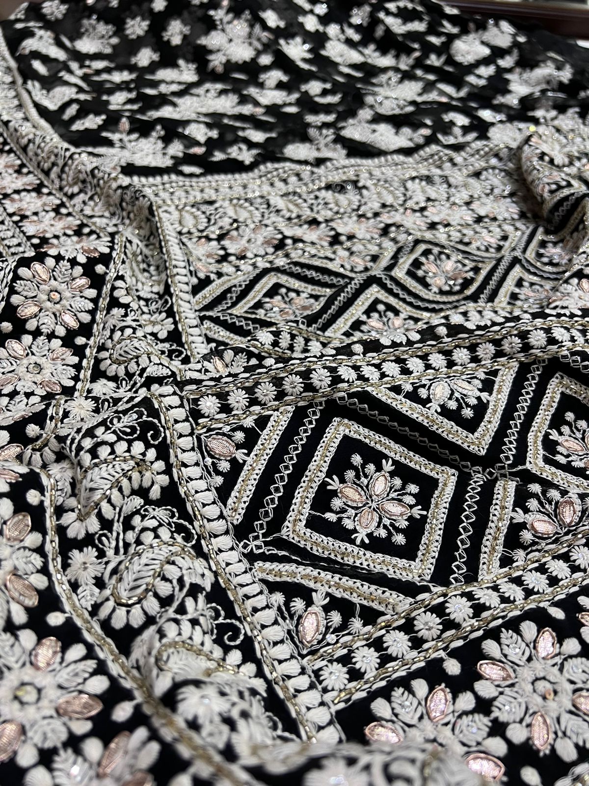 Buy Black Color Resham Work Allover Booty Work Lucknowi Chikankari Saree  (With Blouse - Georgette) MC250071 | www.maanacreation.com