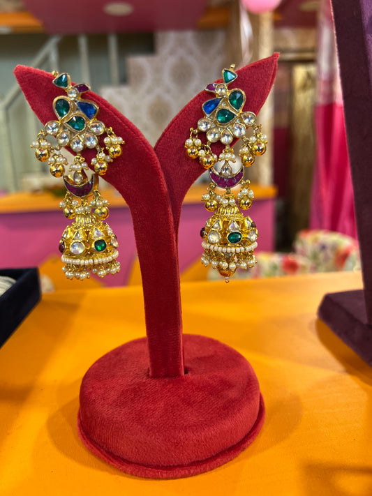 Kundan styled peacock jhumki - Saffronfashionindia