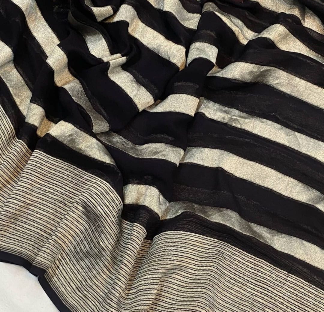 Beautiful striped gorgette saree - Saffronfashionindia