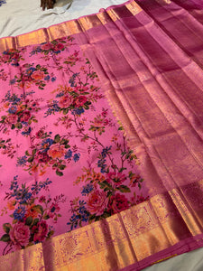 Pink floral saree