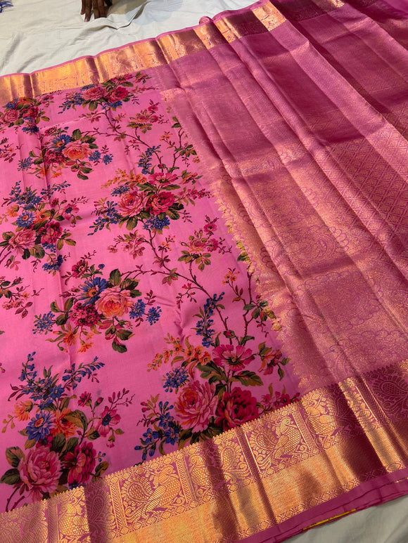 Pink floral saree