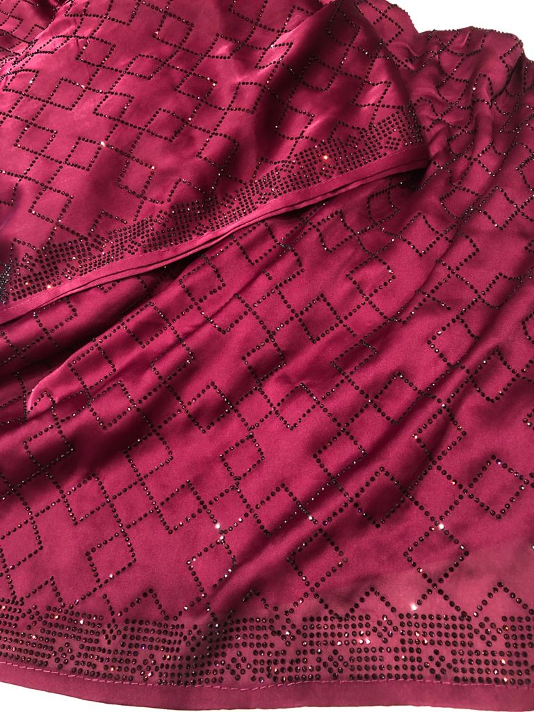 Designer Swarovski satin sares - Saffronfashionindia