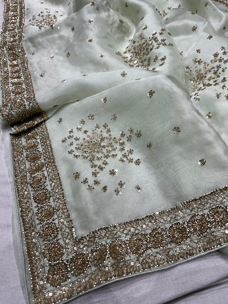 Blossom inspired organza zardosi saree - Saffronfashionindia