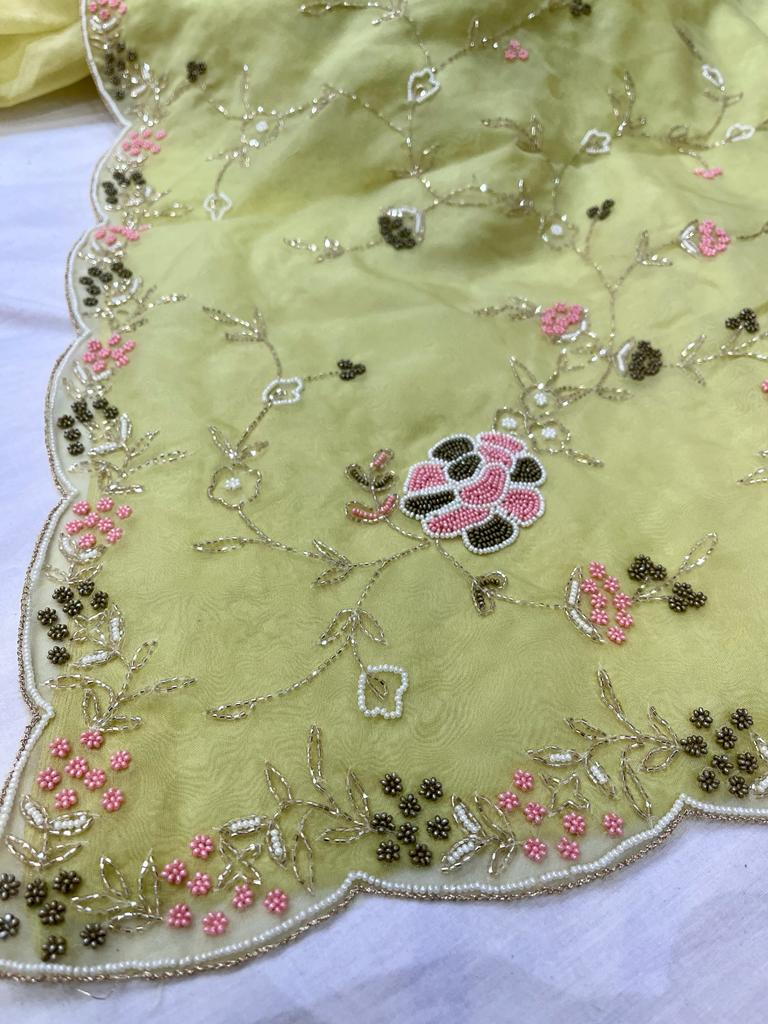 Pearl organza zardosi saree - Saffronfashionindia