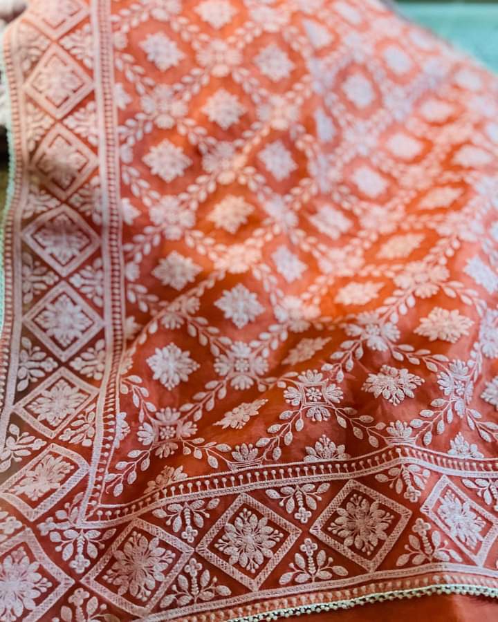 Nishiv Chikankari organza saree - Saffronfashionindia