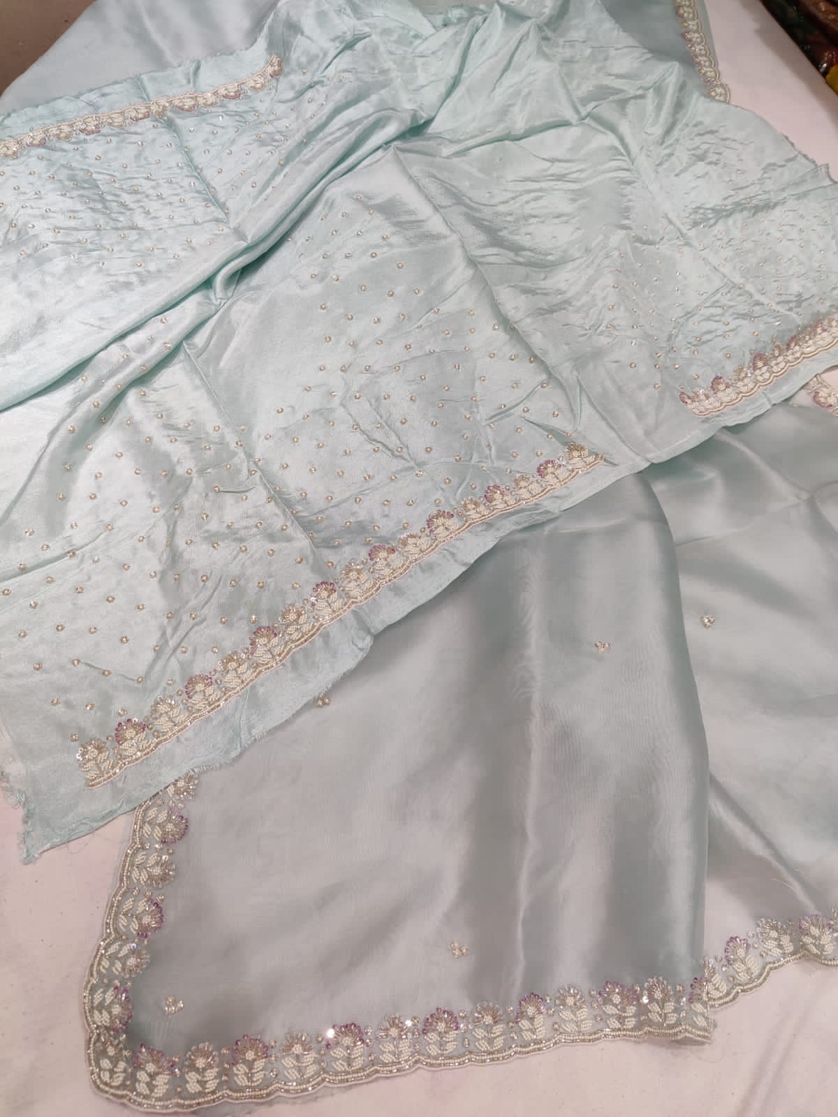 Luvika pearl organza saree - Saffronfashionindia