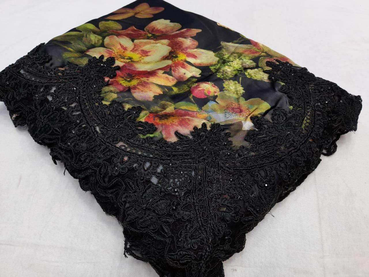 Floral laced saree - Saffronfashionindia