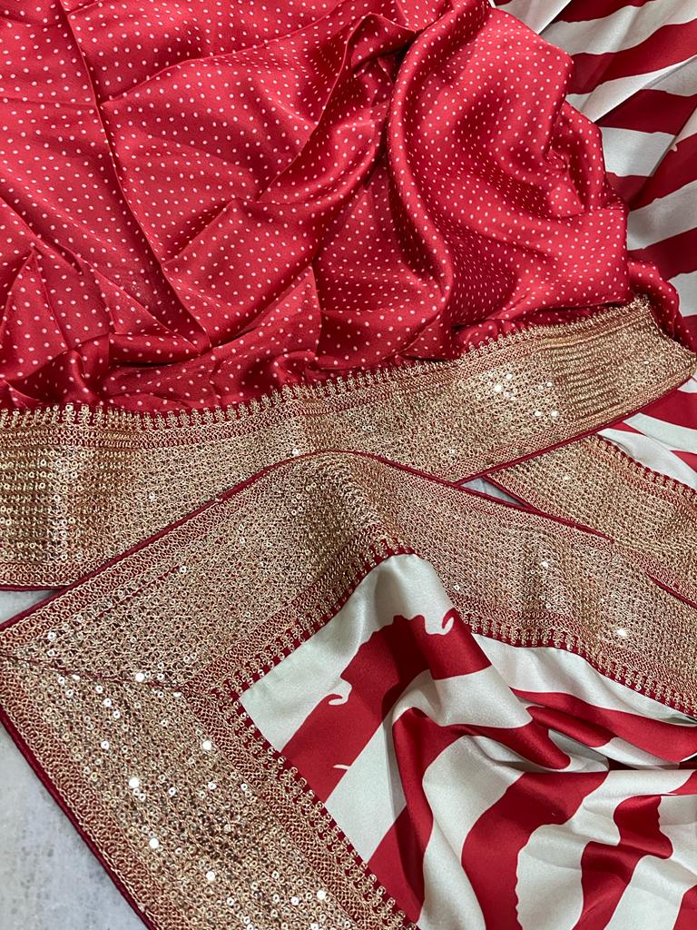 Satin striped saree - Saffronfashionindia