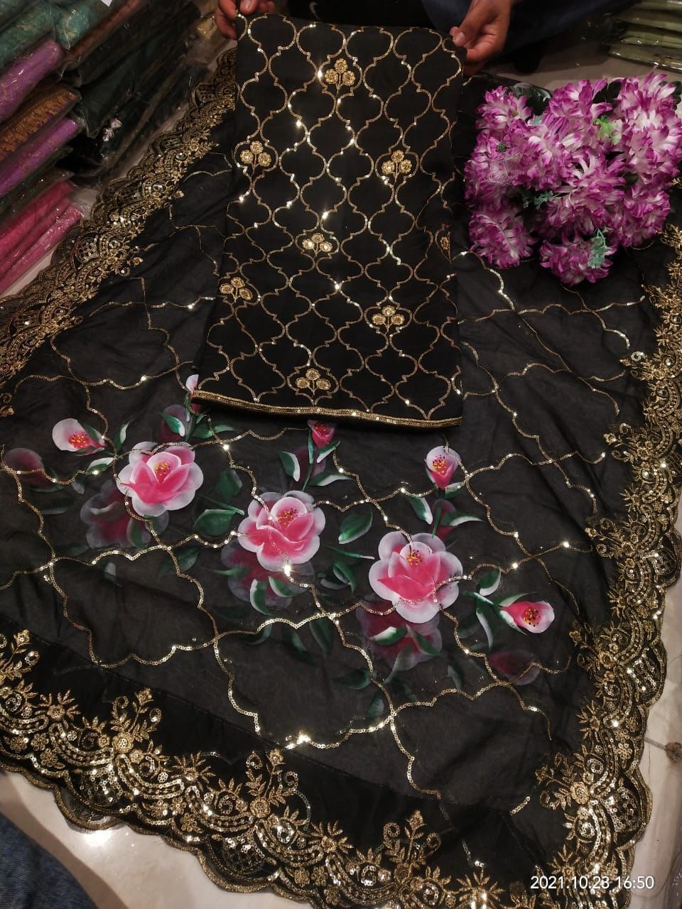 Floral black punjabi suit - Saffronfashionindia
