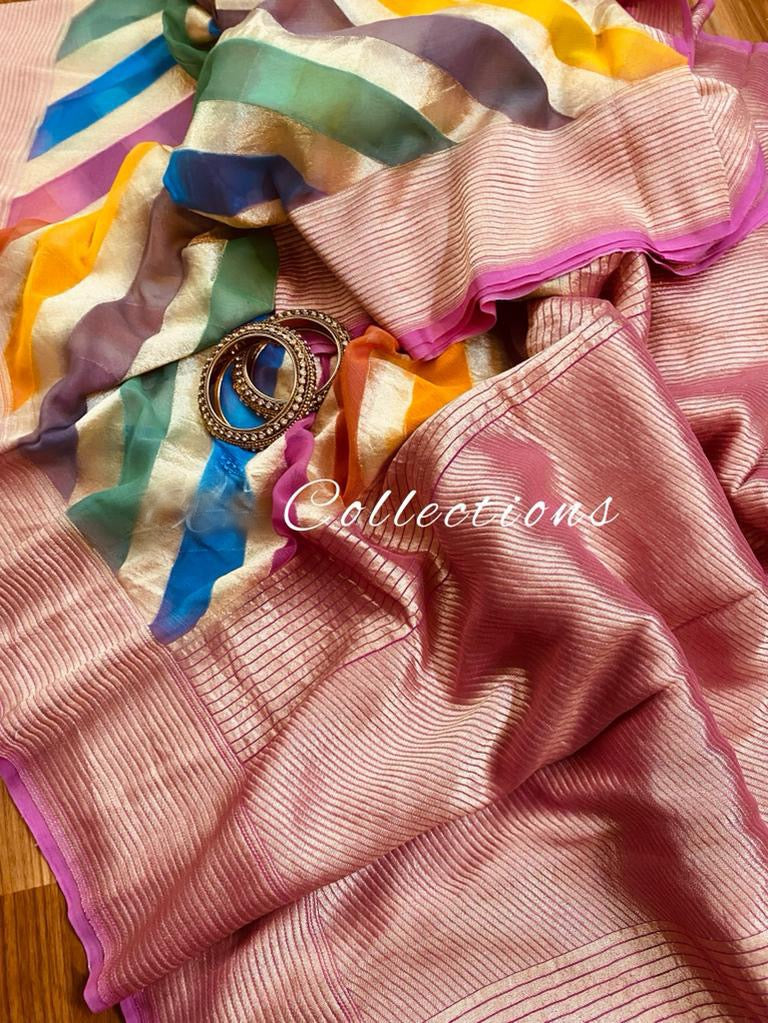 Handwoven striped gorgette saree - Saffronfashionindia