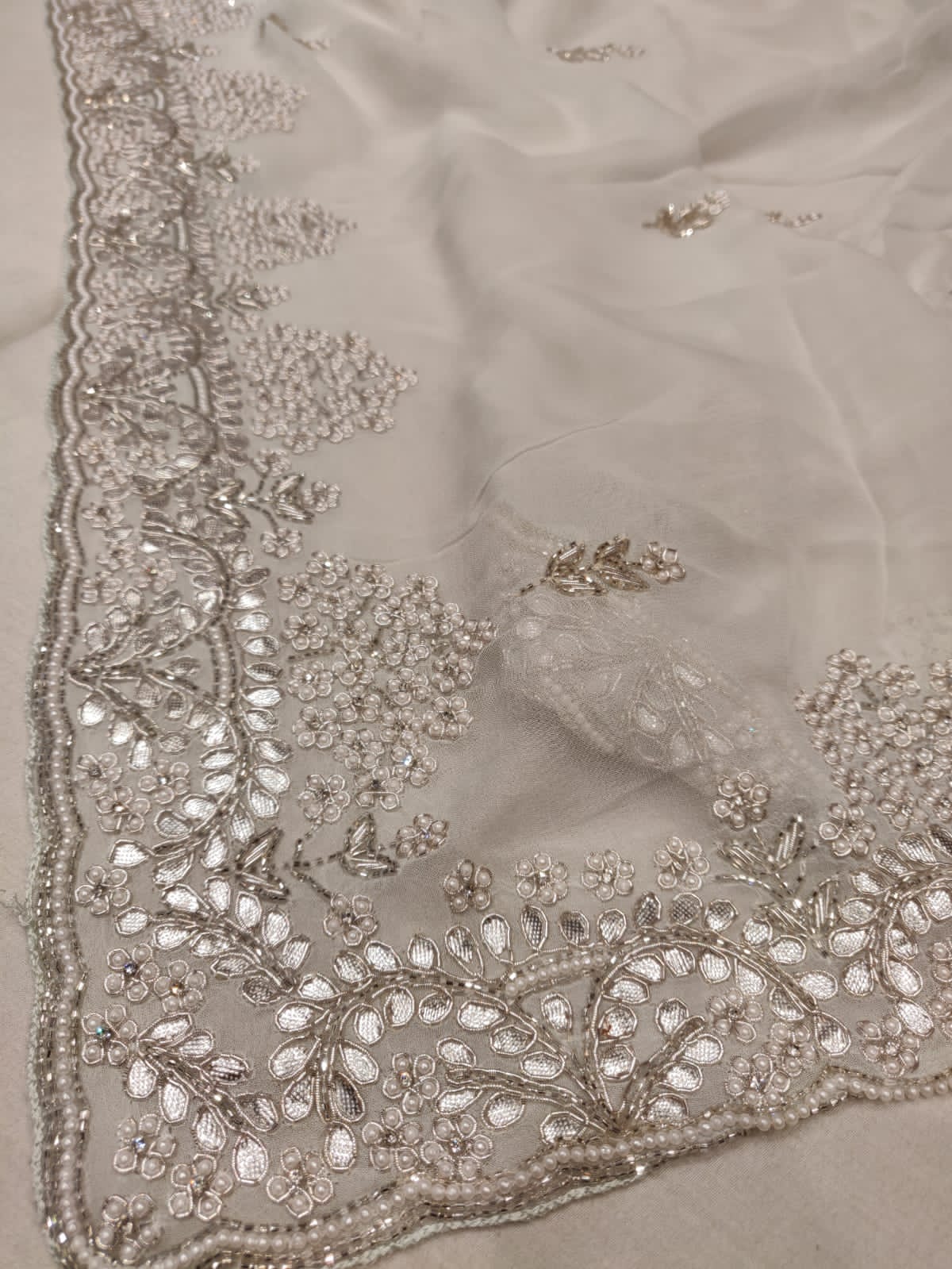 Pearl zardosi saree - Saffronfashionindia