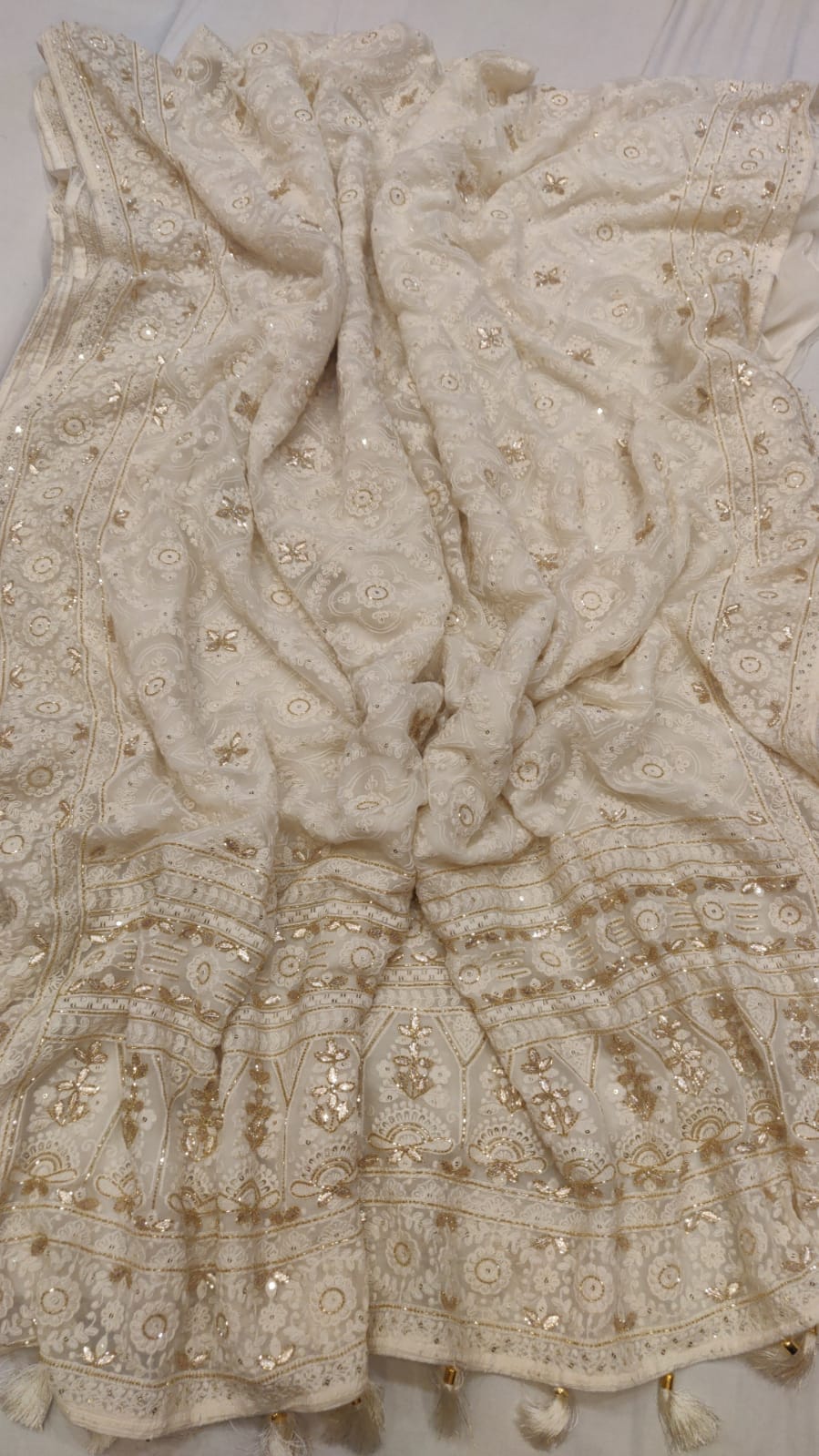 Nibhara Chikankari gorgette saree SaffronFashionindia, SaffronFashion