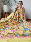 Yellow crepe embroidery saree