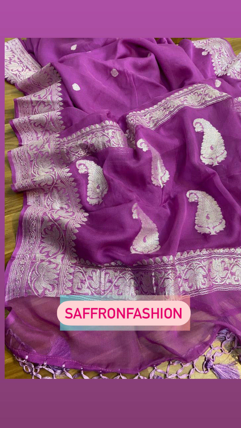 Handmade chiffon banarsi saree - Saffronfashionindia
