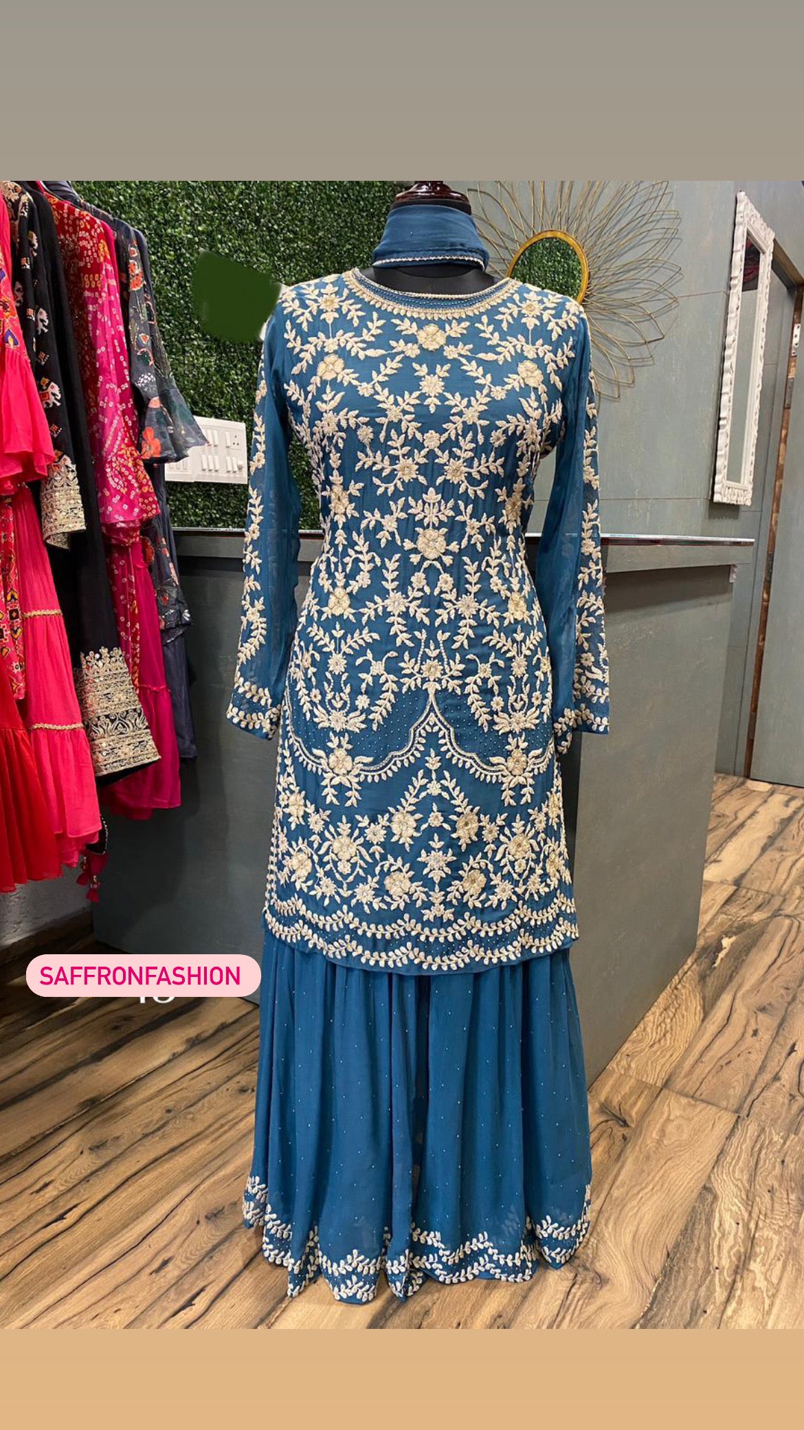 Lucknowi gorgette kurta dress - Saffronfashionindia