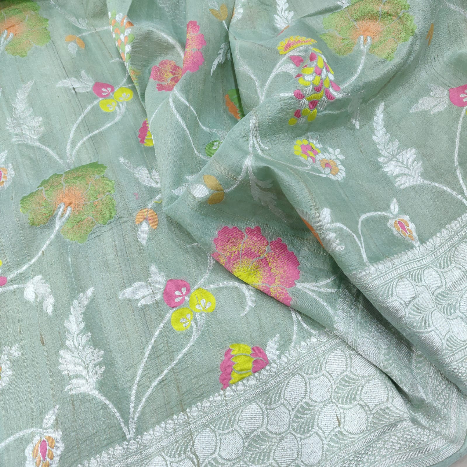 Tussar handwoven Meenakari saree - Saffronfashionindia