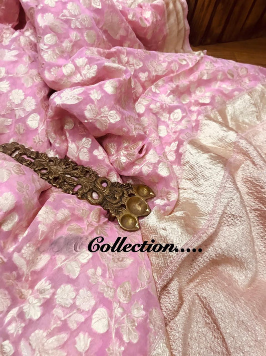 Pink banarsi saree - Saffronfashionindia