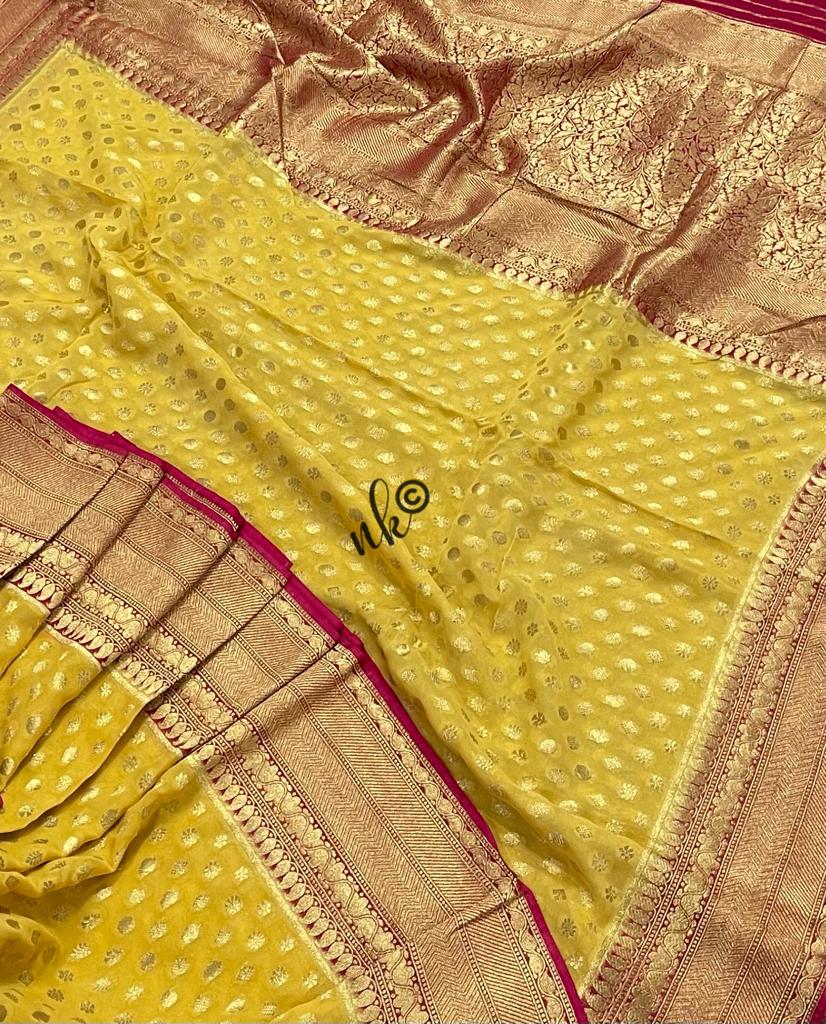 Woven banarsi gorgette saree - Saffronfashionindia