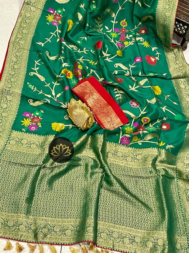 Hameshi moonga banarsi saree - Saffronfashionindia