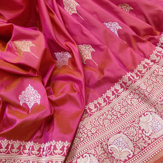 Ruby Katan silk saree - Saffronfashionindia