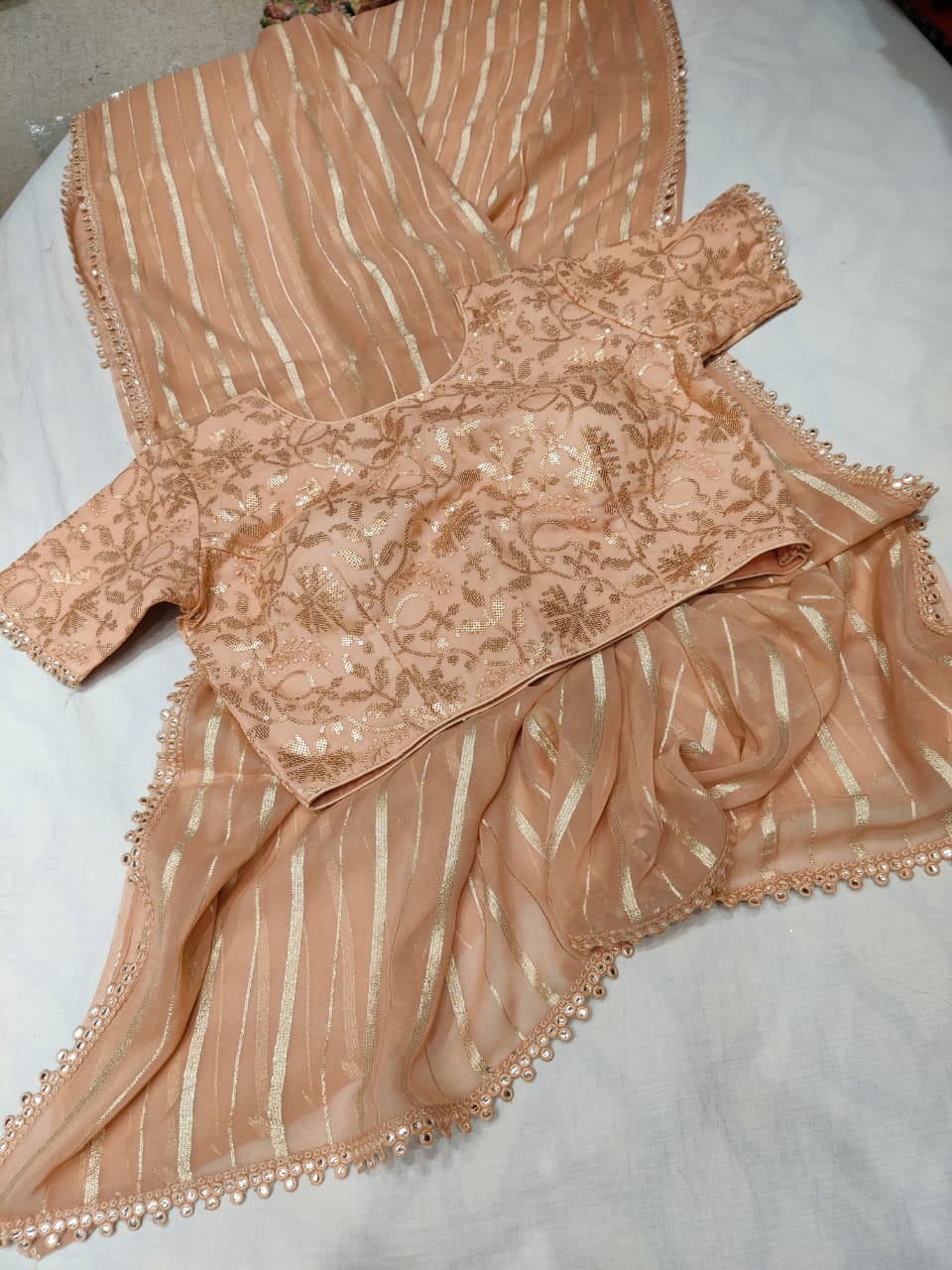 Bezil striped gorgette saree - Saffronfashionindia