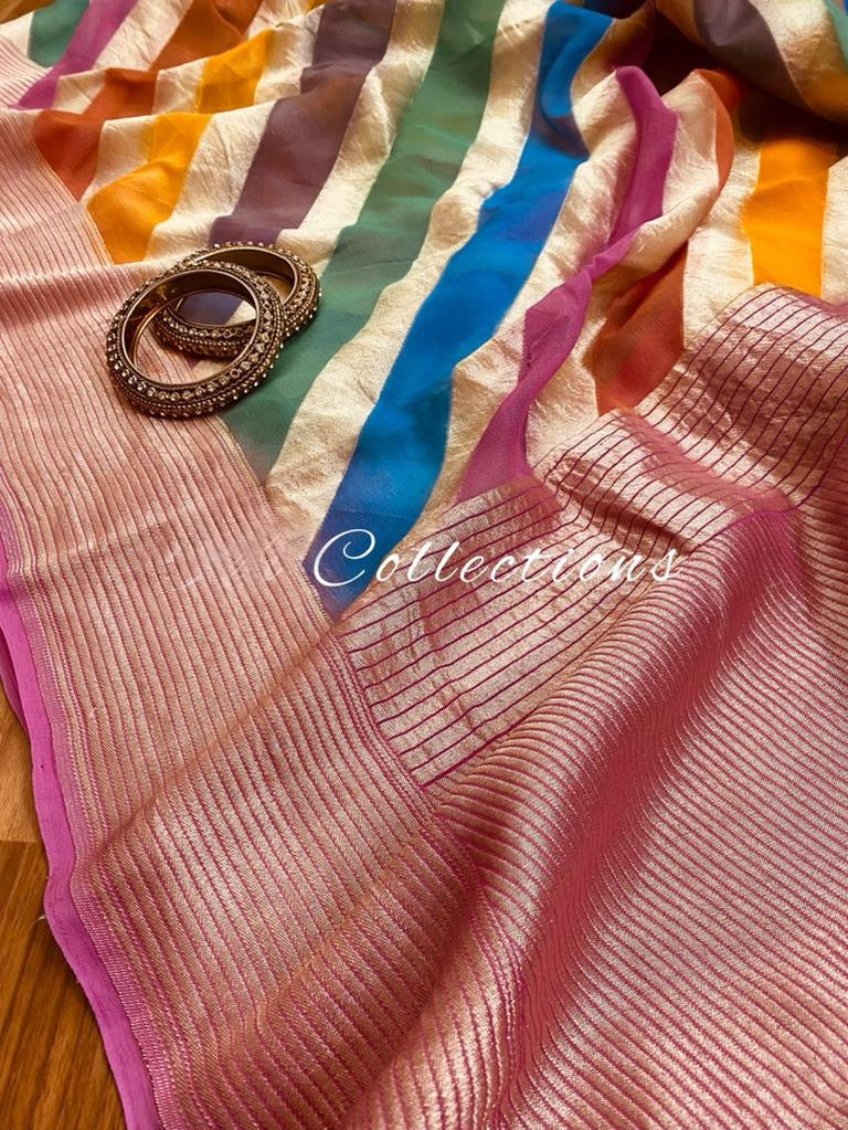 Handwoven striped gorgette saree - Saffronfashionindia