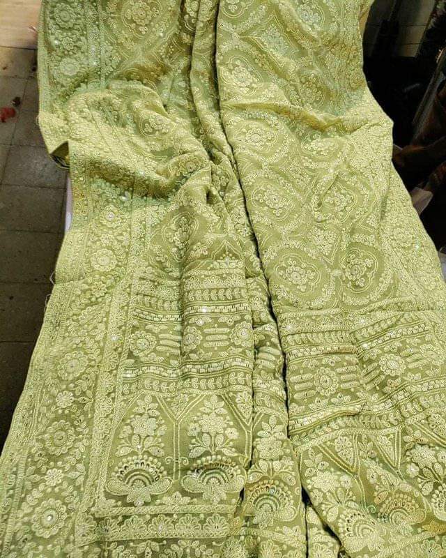 Jalebi inspired embroidered Chikankari saree - Saffronfashionindia