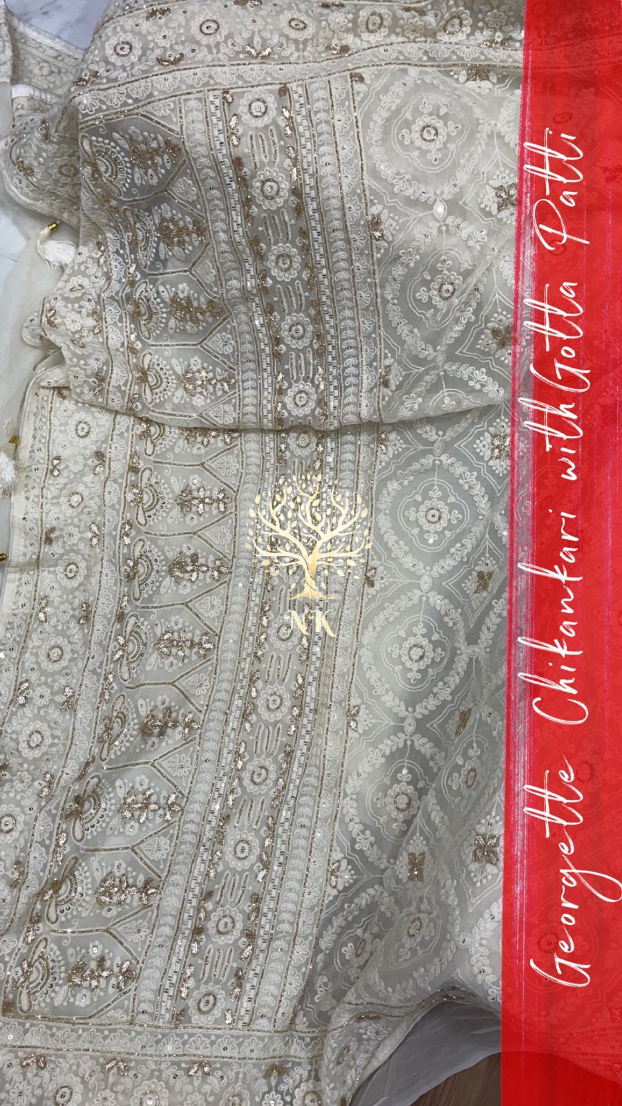 Krushil Chikankari gorgette saree - Saffronfashionindia